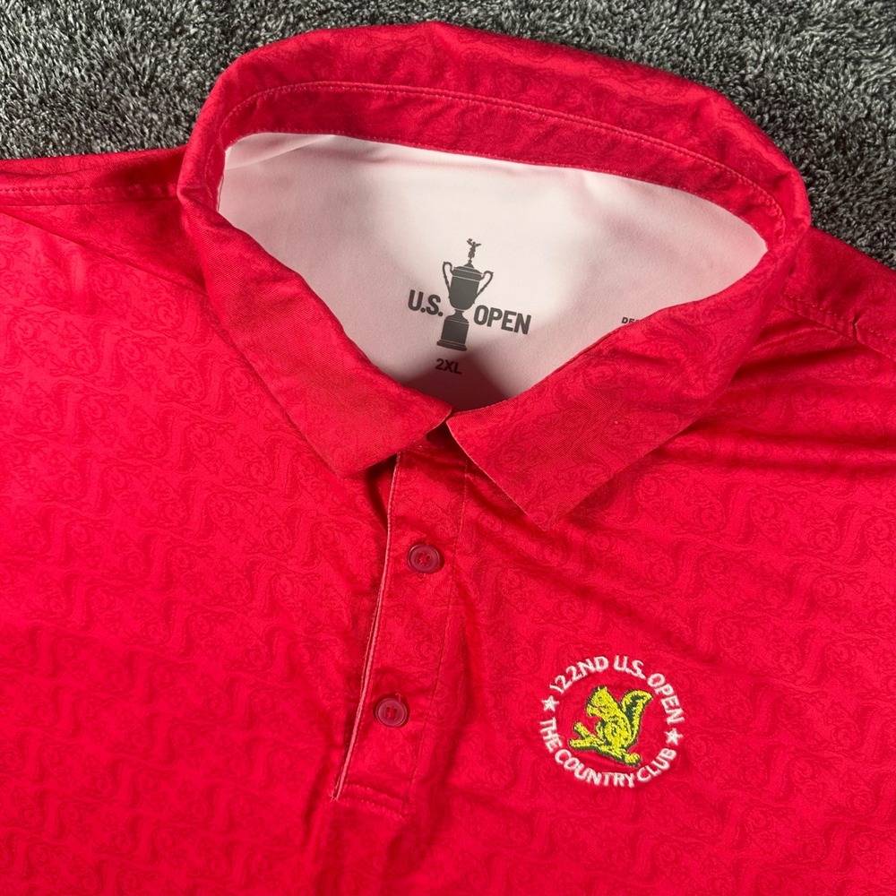 U.S. Open Polo Shirt Mens 2XL Red USGA Golf 122nd The Country Club Tonal AOP
